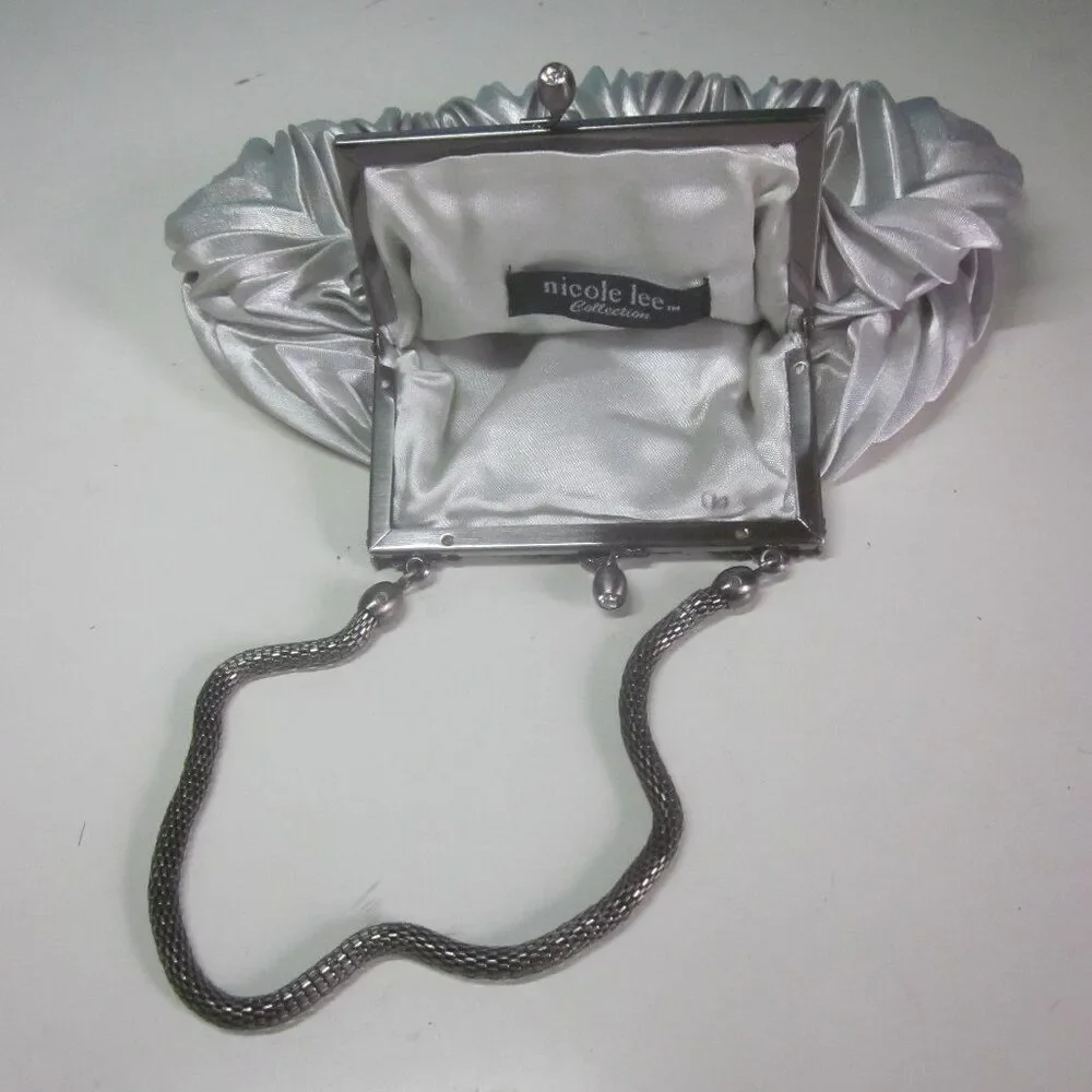Nicole Lee Collection Silver Cloth Purse Silver Metal Chain Kisslock Clasp Top